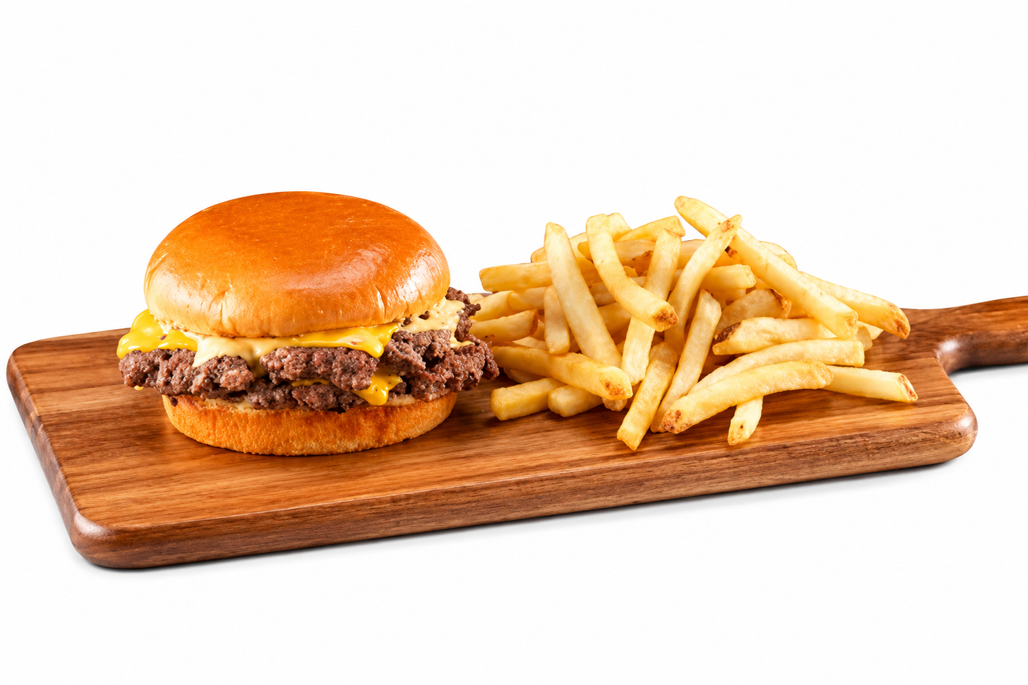 Double Patty smashed beef burger with complimentary fries
